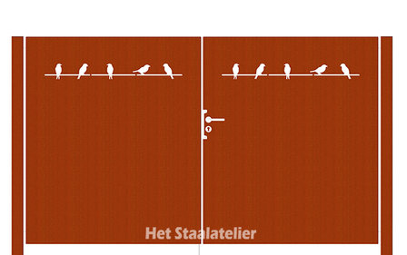 cortenstaal poort vogels op lijn