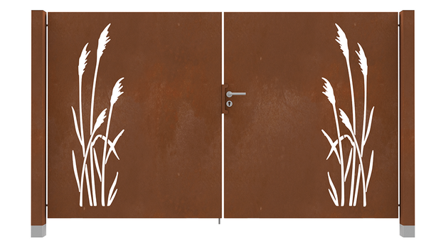 cortenstaal poort wuivend riet