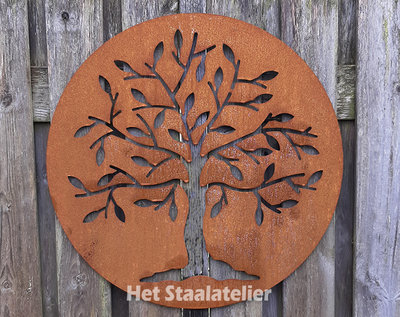 Cortenstaal wanddecoratie Tree of Life, Model 2, 75cm